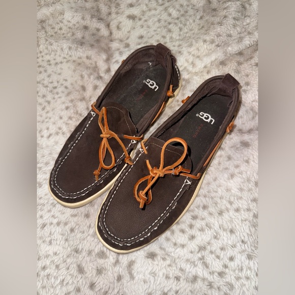UGG AUSTRALIA EnerG Men’s Brown Nubuck Leather Slip-on Shoes,Size US 8.5 - Picture 1 of 8